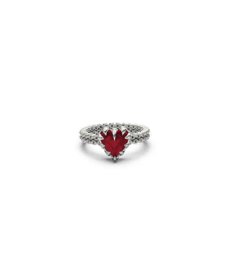 Stolen Silver Mini Claw Ring - Red Garnet