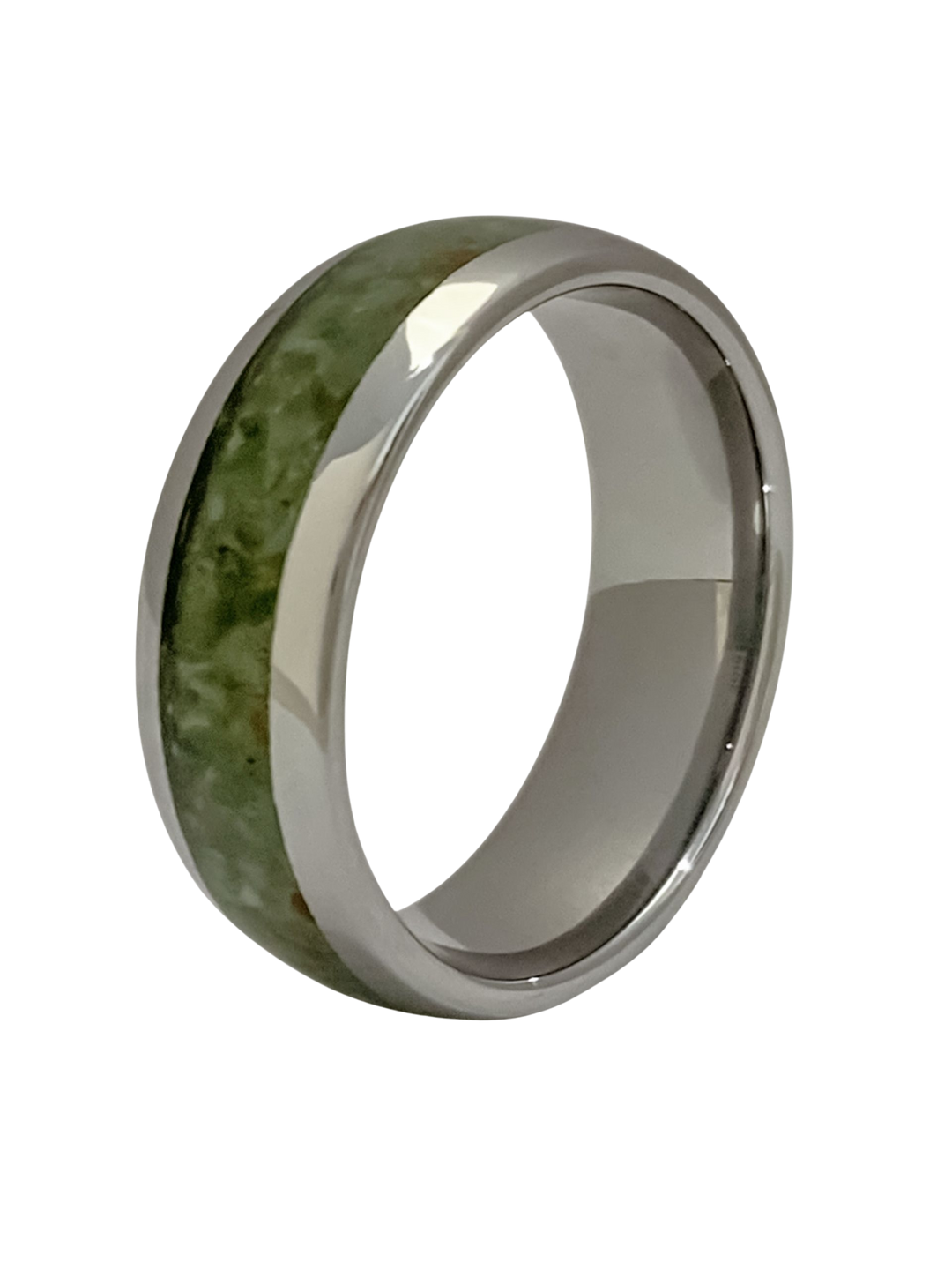 NZ Greenstone Thick Tungsten Carbide Ring with Pounamu Strip