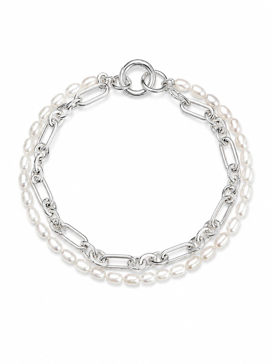 LT Sterling Silver Freshwater Pearl & Paperclip Chain Bracelet
