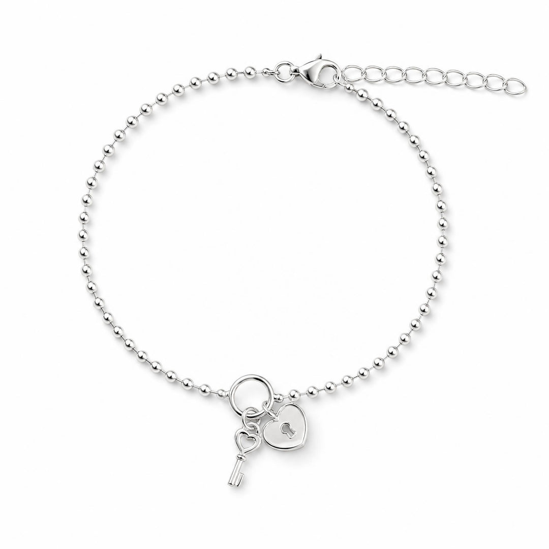 LT Sterling Silver Lock & Key Ball Chain Bracelet