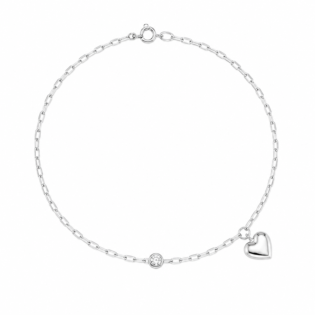 LT Sterling Silver Puffed Heart Anklet