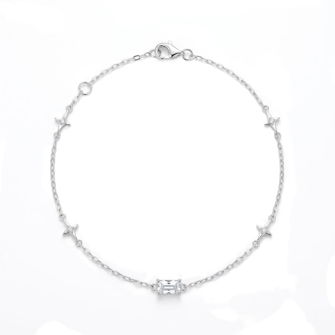 LT Sterling Silver Assymetrical Scattered Starline Anklet