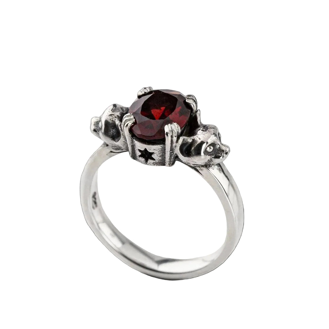 Nick Von K Sterling Silver with Garnet Salem Cat Ring