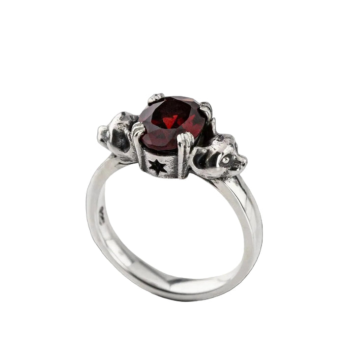 Nick Von K Sterling Silver with Garnet Salem Cat Ring