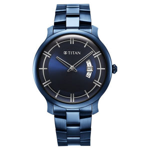 Titan Classic Distincta Blue Dial Analogue with Date Stainless Steel Strap watch