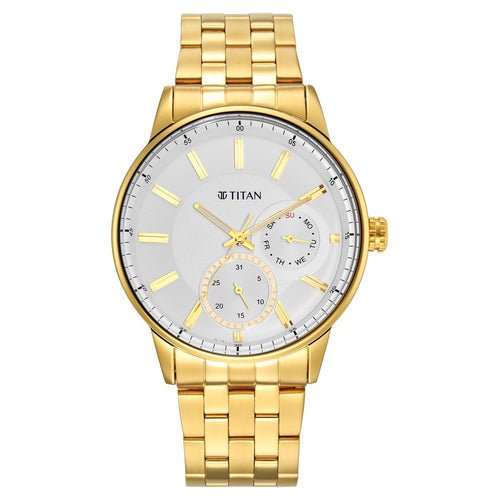 Titan Quartz Analogue White Dial Stainless Steel Strap Watch for Men