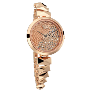 Titan Raga Facets Rose Gold Dial Women Watch With Stainless Steel Strap