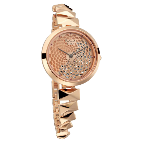 Titan Raga Facets Rose Gold Dial Women Watch With Stainless Steel Strap