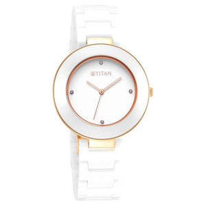 Titan Purple Ceramics White Dial Analogue Ceramic Strap watch for Women