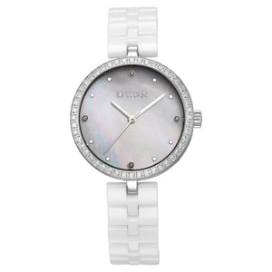 Titan Purple Ceramics Quartz Analogue Mother of Pearl Dial White Ceramic Strap W