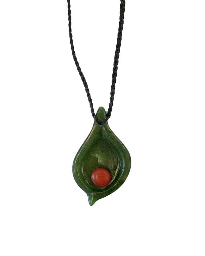 New Zealand Greenstone Seashell with Jasper