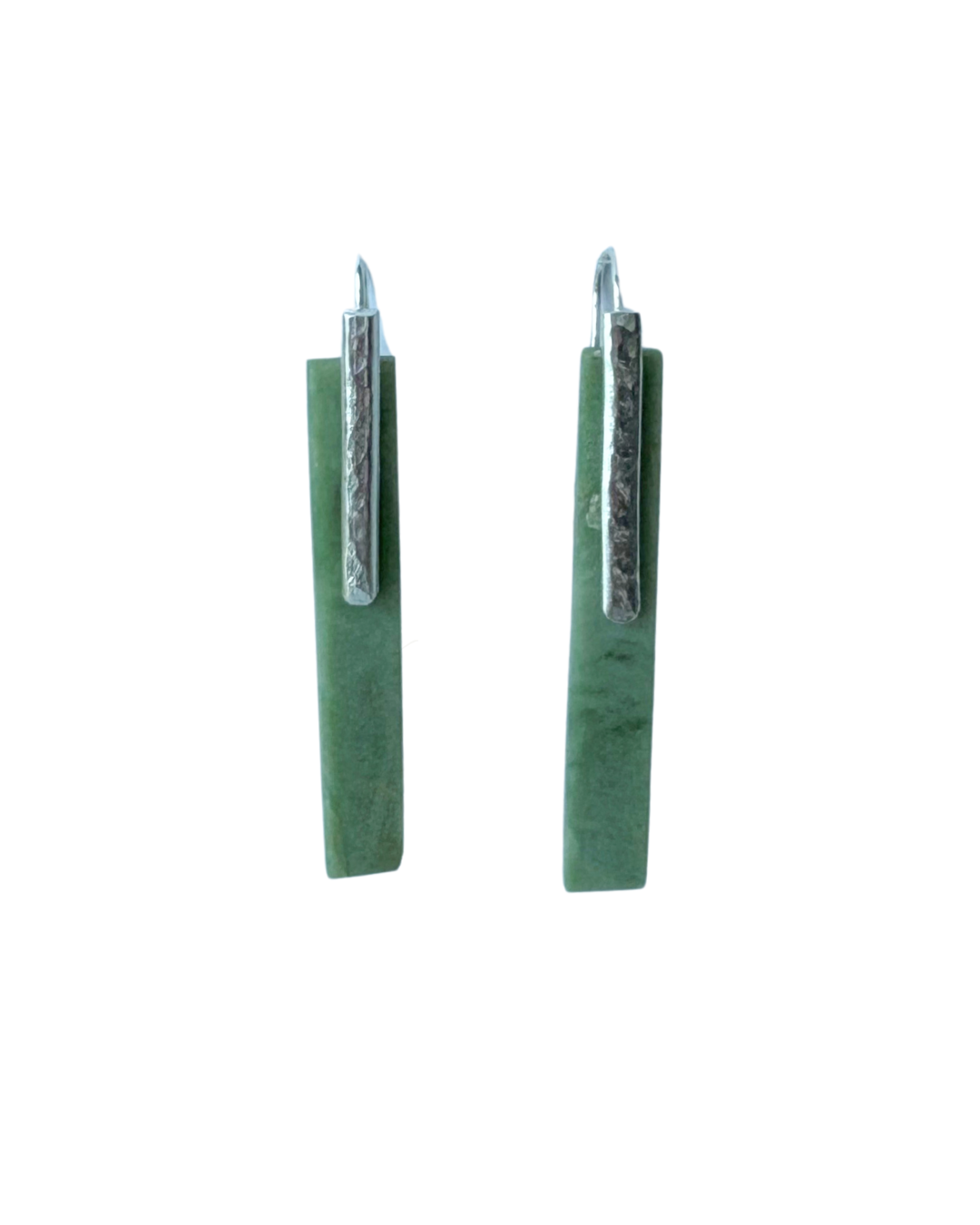 New Zealand Greenstone Long Thin Rectangle with Silver Panel Earrings ...