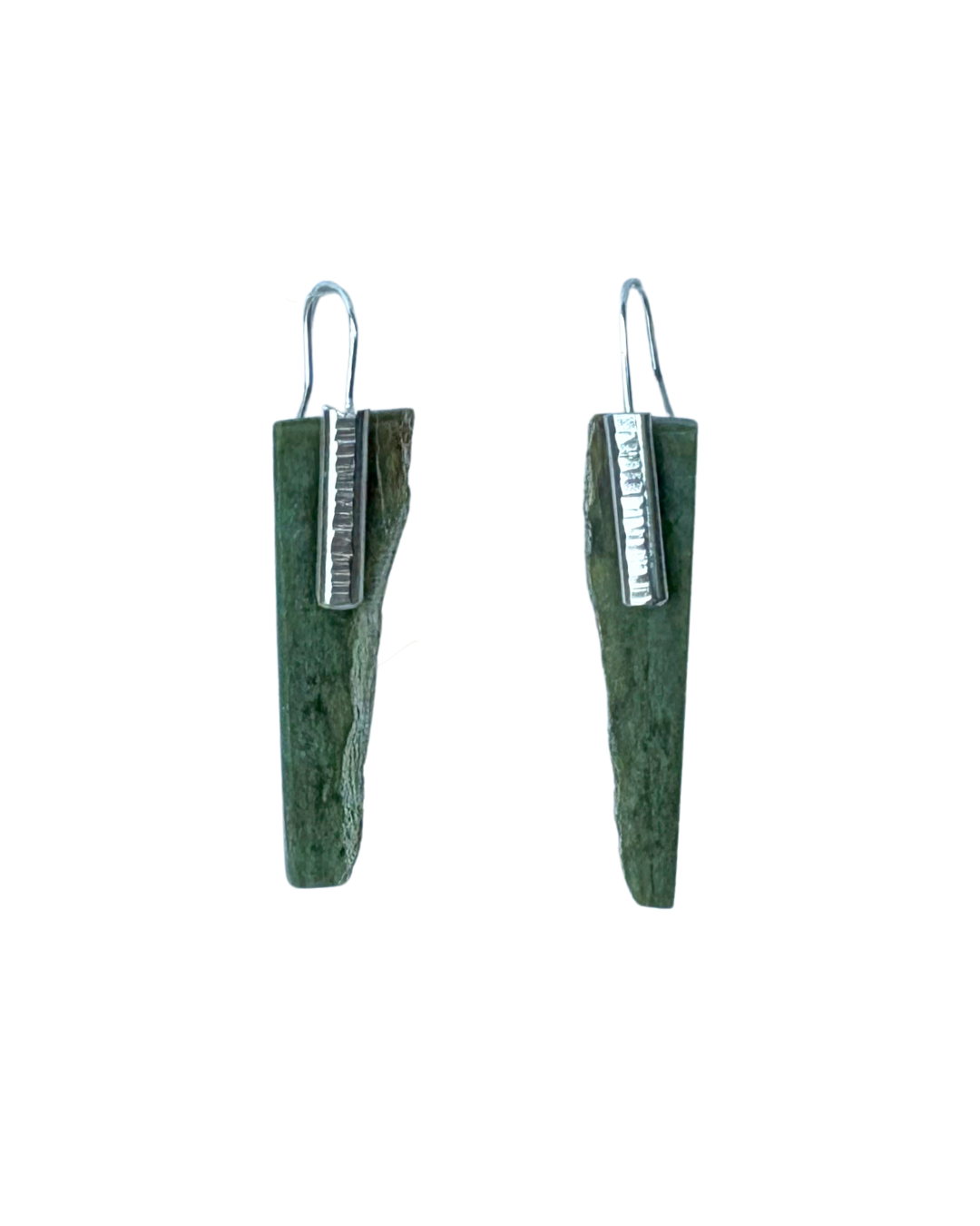 New Zealand Greenstone Raw Edge Irregular Shape with Silver Panel Earr ...