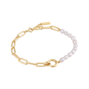 Ania Haie Pearl Chunky Link Chain Bracelet - Gold