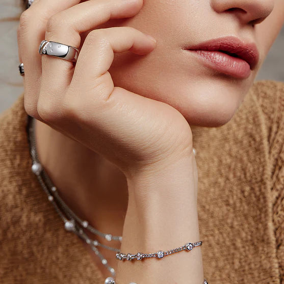 Ania Haie Silver Multi Station Round Stone Chain Bracelet