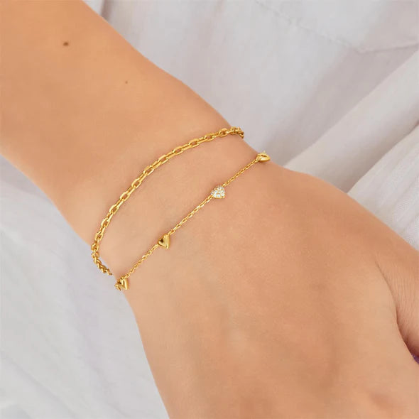 Ania Haie Pave Puffed Heart Station Gold Plated Bracelet