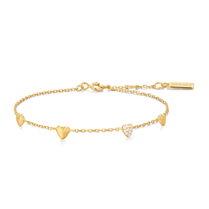 Ania Haie Pave Puffed Heart Station Gold Plated Bracelet