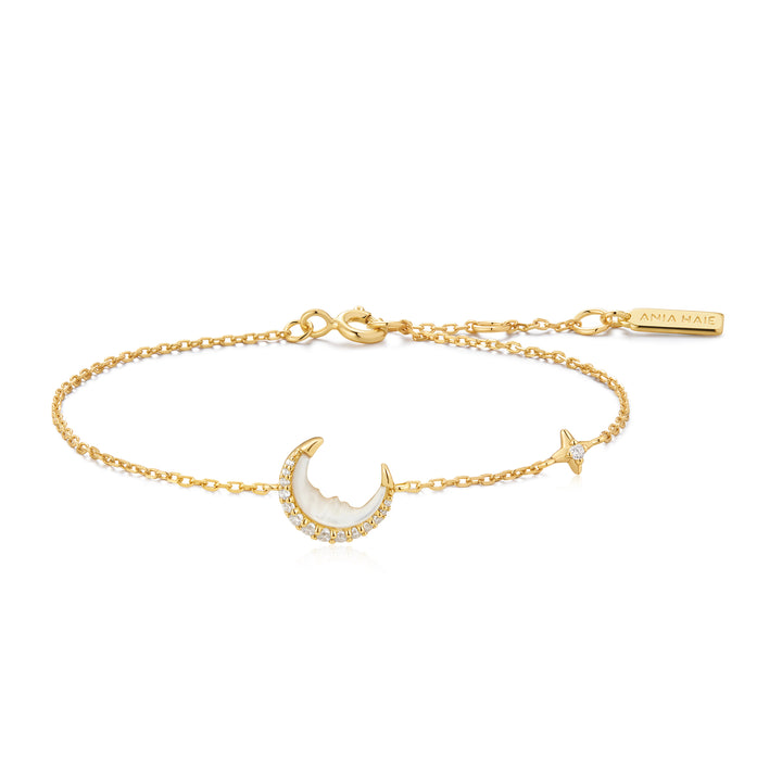 Ania Haie Mother-of-Pearl Crescent Moon Gold Plated Bracelet