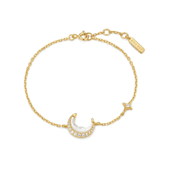 Ania Haie Mother-of-Pearl Crescent Moon Gold Plated Bracelet