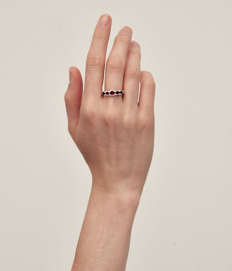 Stolen Silver Halo Cluster Ring - Red Garnet