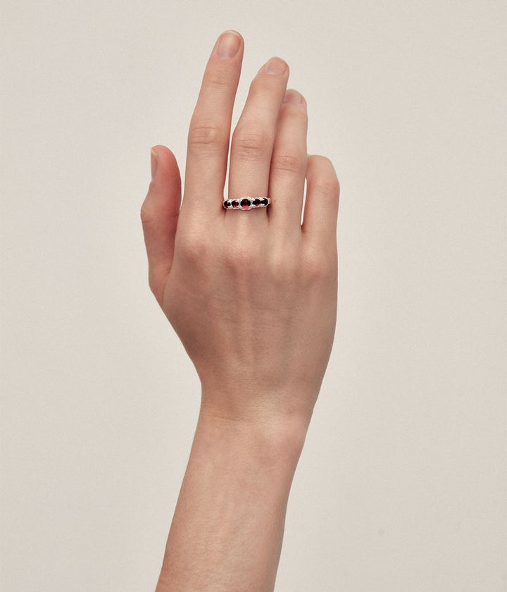 Stolen Silver Halo Cluster Ring - Red Garnet