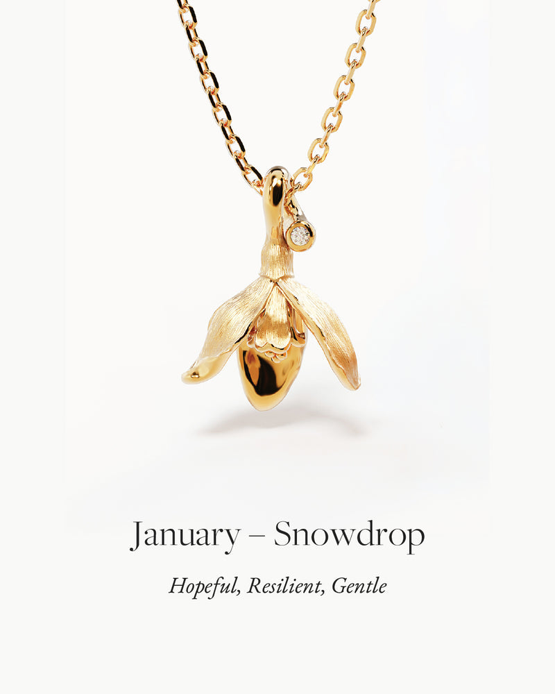 By Charlotte 18k Gold Vermeil January Birth Flower Necklace - Snowdrop