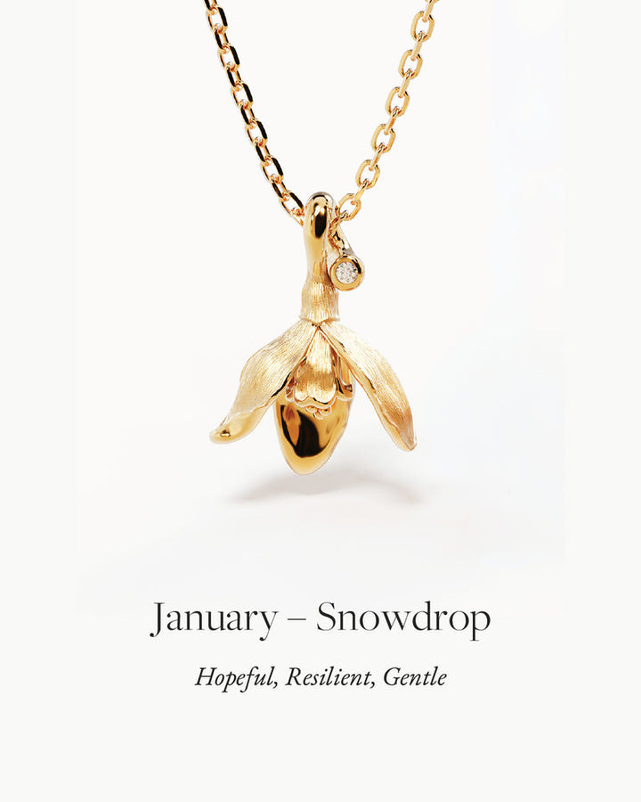 By Charlotte 18k Gold Vermeil January Birth Flower Necklace - Snowdrop