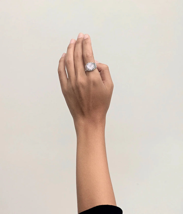 Stolen Silver Claw Ring - Rose Quartz