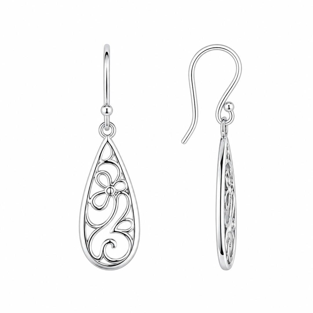 LT Sterling Silver Botanical Teardrop Earrings