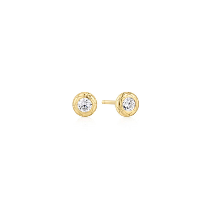 Ania Haie Tide Gold Plated Textured CZ Bezel-Set Studs