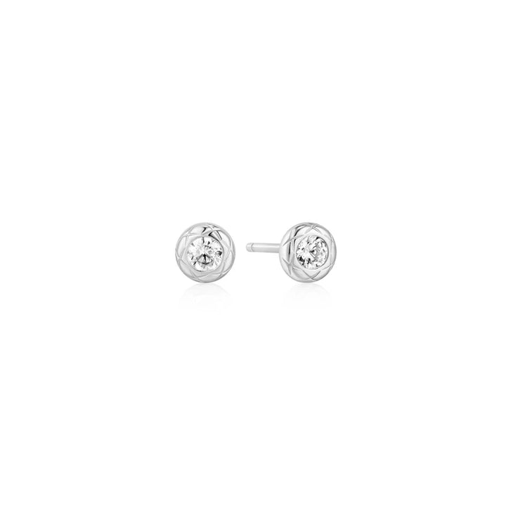 Ania Haie Tide Silver Textured CZ Bezel-Set Studs