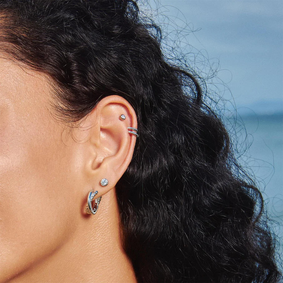 Ania Haie Tide Silver Textured CZ Bezel-Set Studs