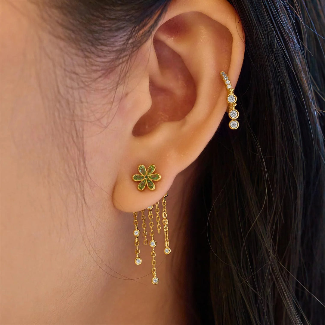 Ania Haie Ripple Gold Plated CZ Floral Tassel Drop Earrings