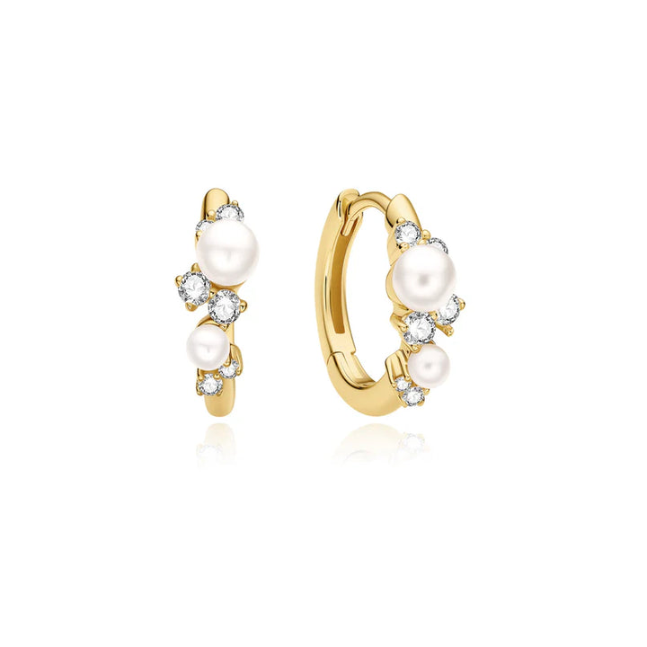 Ania Haie Shell Pearl Cluster Gold Plated Huggie Hoop Earrings