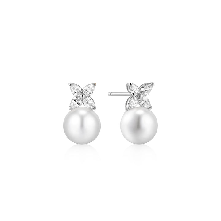 Ania Haie Shell Pearl and Lucky Clover Silver Stud Earrings