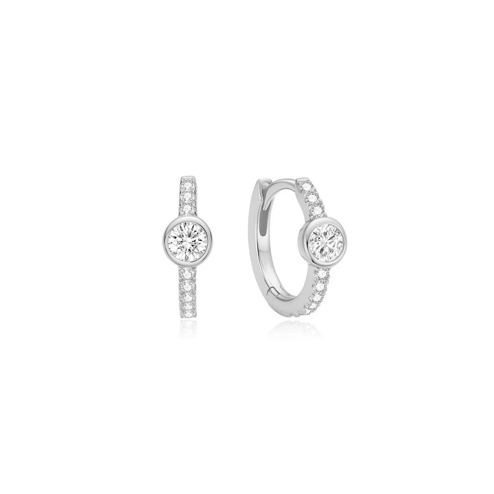 Ania Haie Pave Row and Bezel-Set Silver Huggie Hoop Earrings