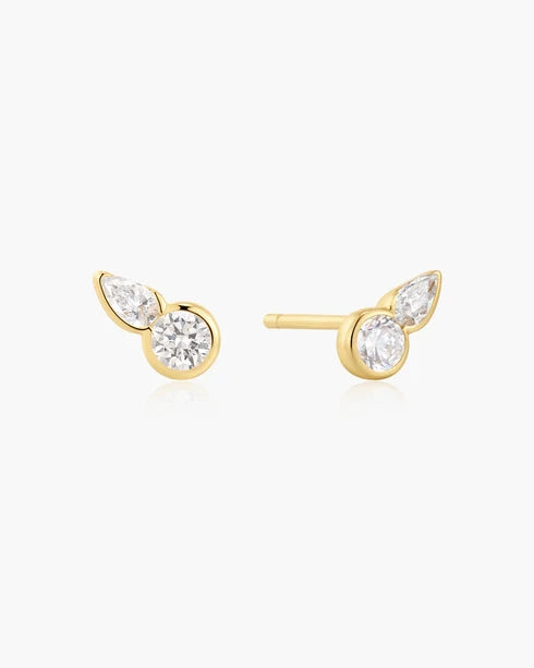 Ania Haie Gold Plated Bezel Round & Teardrop Stud Earrings