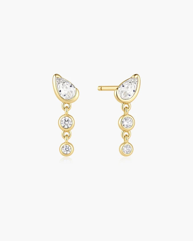 Ania Haie Gold Plated Teardrop & Bezel Round Dangle Stud Earrings