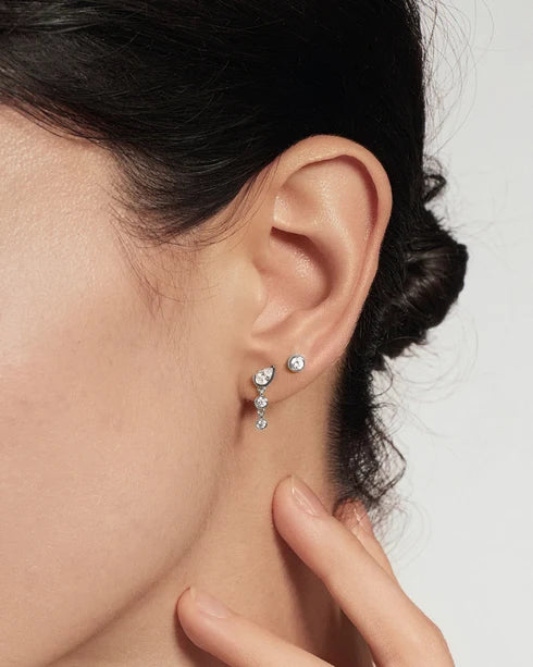 Ania Haie Silver Teardrop & Bezel Round Dangle Stud Earrings