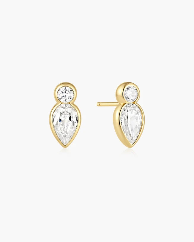 Ania Haie Gold Plated Inverted Teardrop & Round Stud Earrings