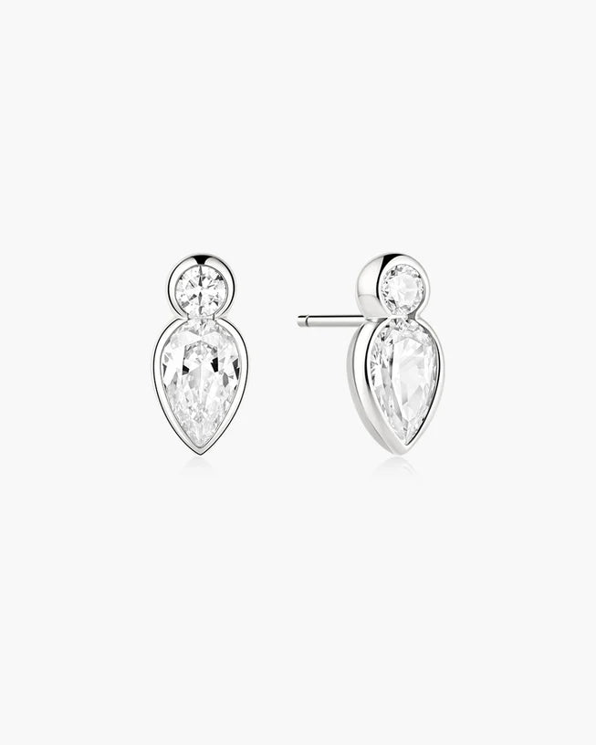 Ania Haie Silver Bezel Inverted Teardrop & Round Stud Earrings
