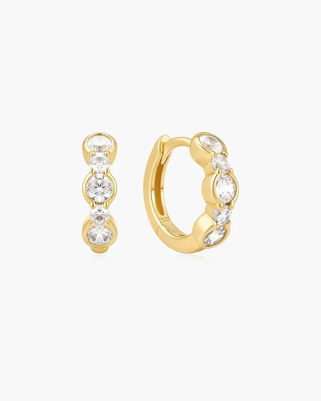 Ania Haie Gold Plated Alternating Half-Bezel Huggie Earrings