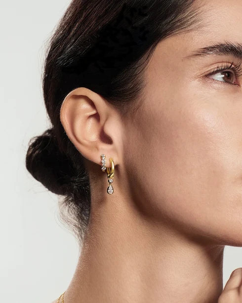Ania Haie Gold Plated Alternating Half-Bezel Huggie Earrings
