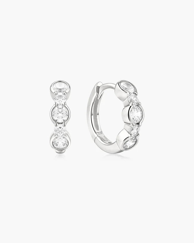 Ania Haie Silver Alternating Half-Bezel Huggie Earrings