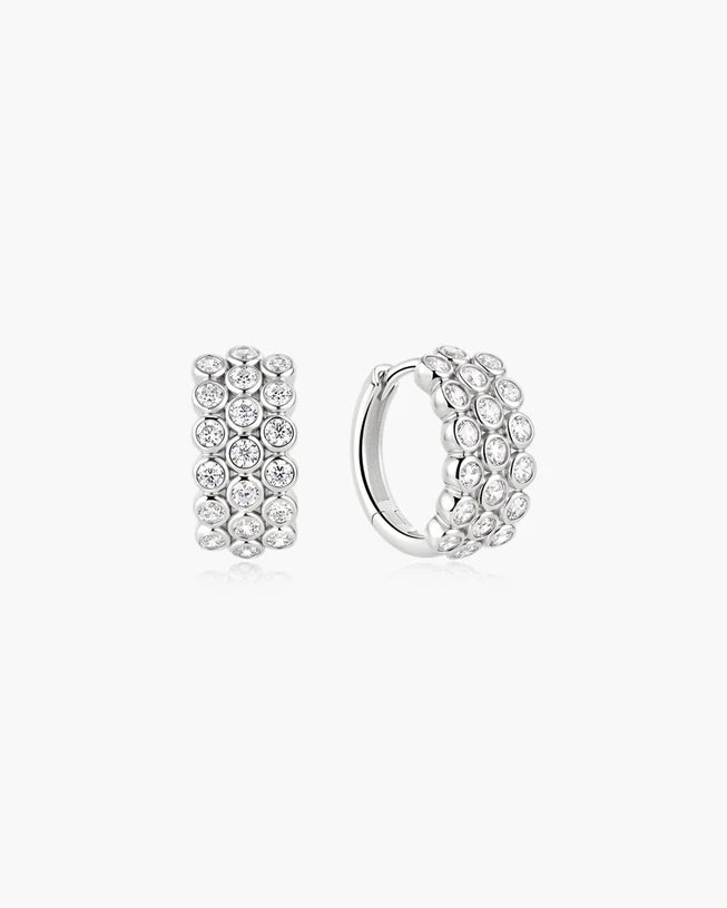 Ania Haie Silver Triple Row Bezel Huggie Earrings