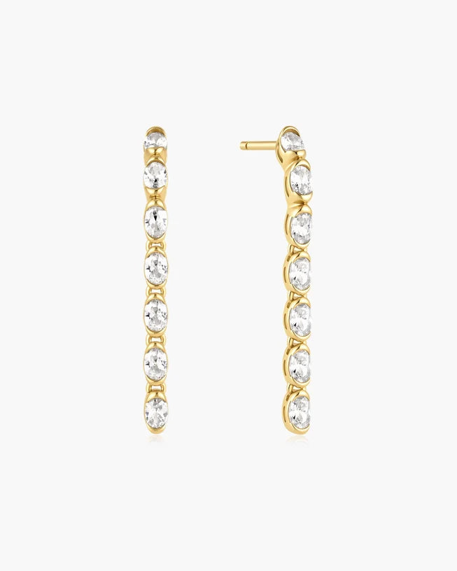 Ania Haie Gold Plated Half-Bezel Oval Linear Dangle Stud Earrings