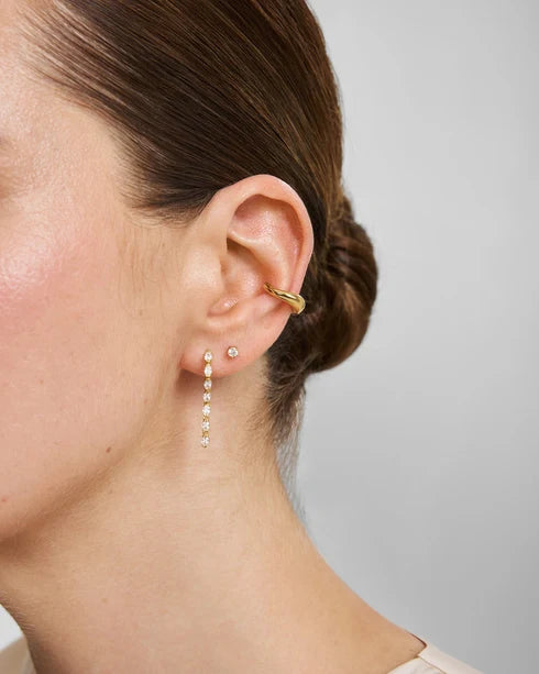 Ania Haie Gold Plated Half-Bezel Oval Linear Dangle Stud Earrings