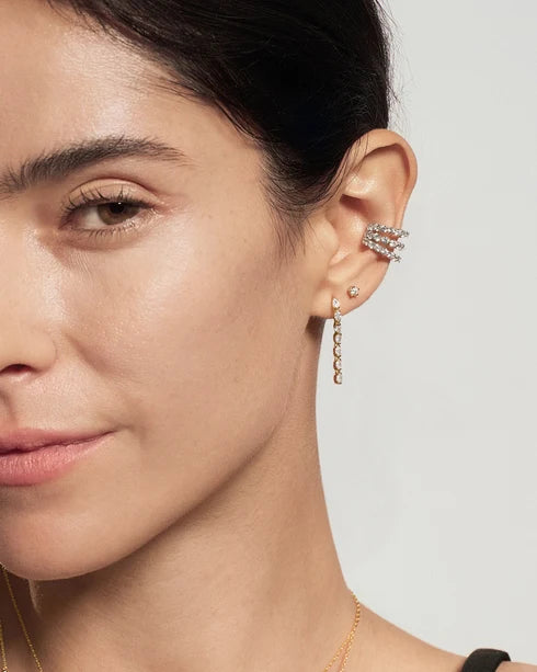 Ania Haie Gold Plated Half-Bezel Oval Linear Dangle Stud Earrings