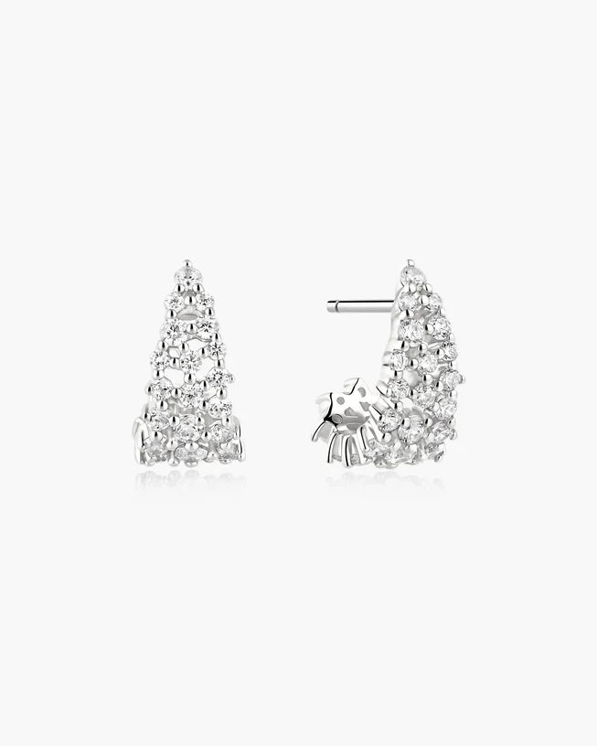 Ania Haie Silver Pave Openwork Curved Stud Earrings