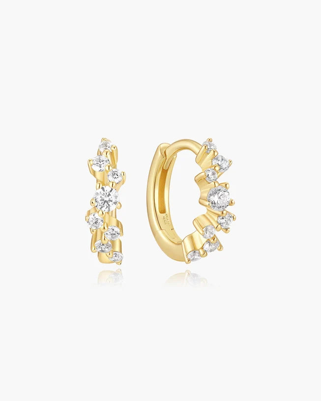 Ania Haie Gold Plated Zig-Zag Pave Huggie Earrings